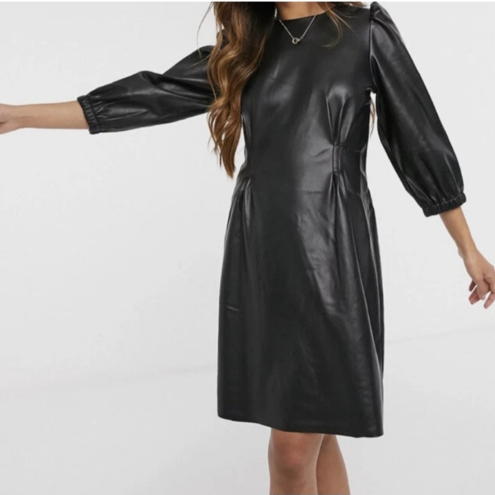 Vero Moda Womens Black Long Sleeve Faux Leather Mini Dress Size L